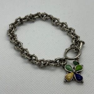 Barse Sterling Silver Charm Bracelet with Blue, Green and Yellow Stones